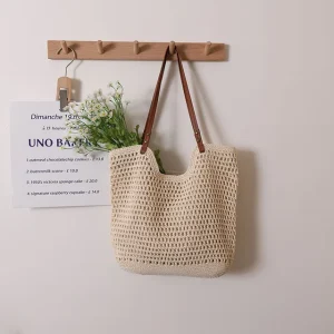 Schoudertas Dames Beige - Vintage Bohemian Stroh met Uitholling Ontwerp