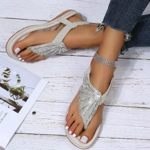 Sandalen Dames Beige - Stijlvolle Strepen Design - Perfect voor die van een Trendy en Uniek Ontwerp Houden