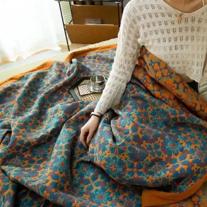 Katoenen Quilt Oranje Blauw - Zeslaags Warm Beddengoed - Katoen