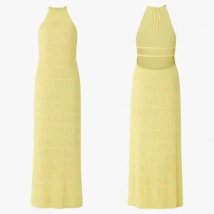 Lange Jurk Zonder Rug met Patchworkdetails voor de Zomervakantie - Geel