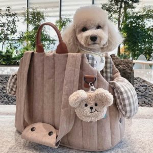 Schouder Hondentas Beige - Chique Draagtas Kleine Honden - Stof