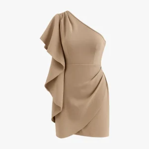Mini Jurk Dames Khaki - Asymmetrische