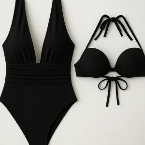 2 in 1 Dames V-hals Badpak - Zwart