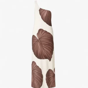 Zomerjurk Dames Bruin - Elegante Lange met Palmprint