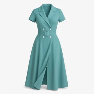 Midi Jurk Dames Lichtblauw - Elegante met Cintuur