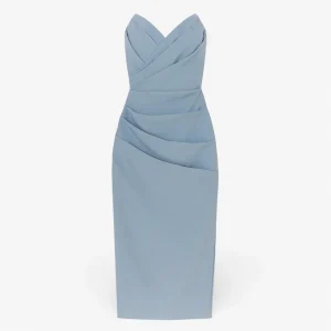 Midi Jurk Dames Blauw - Elegante met Spleet