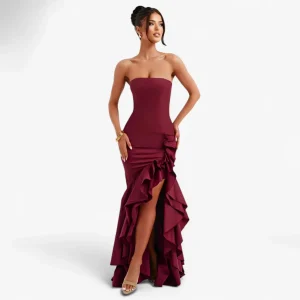 Jurk voor dames, rood mouwloos met ruches - ideaal voor zomerse dagen en feestjes