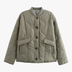 Dames Gewatteerd Winterjack met Dierenprint - Sauge Groen