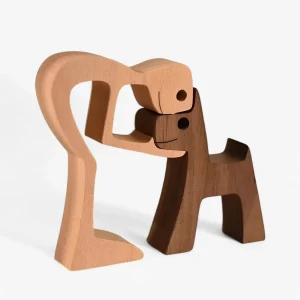 Houten Puppy Familie Beeldje