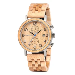 Horloge Dames Beige - Herenhorloge in Hout en Staal Roestvrij Staal