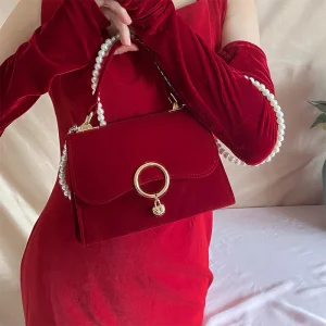 Fluwelen Schoudertas met Ringsluiting Dames Rot