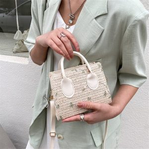 Gevlochten Handtas Dames Beige - Bloem Accenten Bohemian - Stro