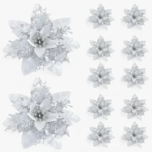 5/10 Stuks Glitterende Kerstbloemen - Sprankelende Boomversieringen - Rood