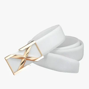 Herenriem met X-skull Gesp Luxe Casualstijl voor Jongeren - Witte Goud Gesp