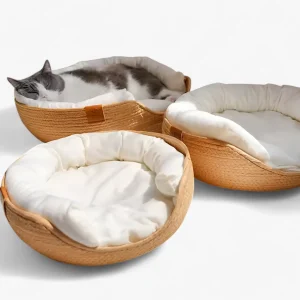Luna Nest Handgeweven Bamboe Huisdierbed - Natuurlijk & Comfortabel Mandje voor Katten & Kleine Honden