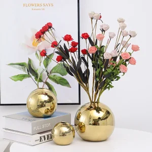 Gouden Keramische Bloemenvaas - Luxe Decoratieve Woonkamer - Keramiek