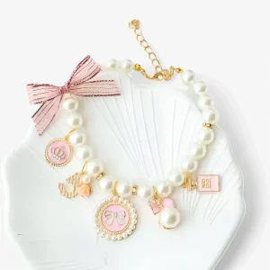 Luxe Parel Kraag met Strass voor Huisdieren - Roze