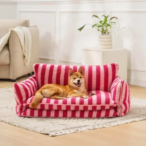 Hondenbed Roze Streepjesdesign - Zachte Warme Rustplaats - Imitatie Lamswol