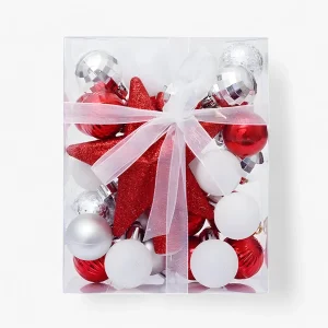 Set van 30 Kerstballen met Ster, Boomdecor en Nieuwjaarscadeau - Rood Wit