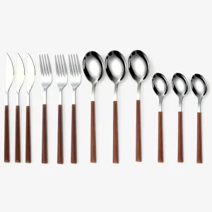 12-delige Bestekset - Houten Handgrepen, Vaatwasmachinebestendig