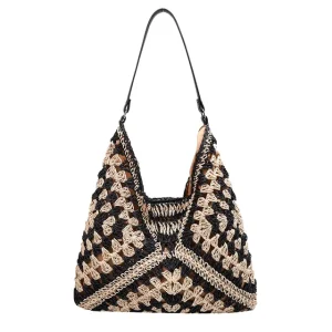 Schoudertas Dames Zwart - Boheemse Handgemaakte van Stro voor