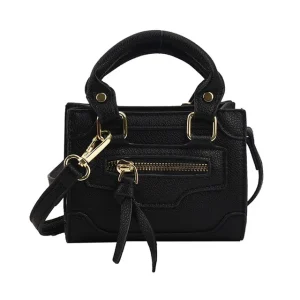 Mini Schoudertas Dames Zwart - Trendy Vierkant Ritssluiting - PU-Leer