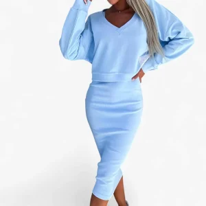 Jurk Dames Blauw - Comfortabele en Trui Set