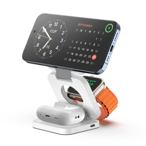 3-in-1 Draadloze Oplader Grijs - MagSafe StandBy Modus - Aluminium