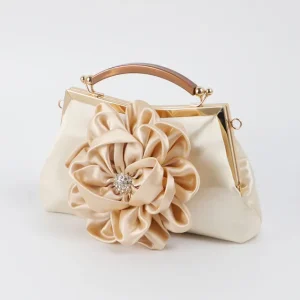 Satijnen Tas Dames Zwart - Bloemenstrik Strassdetail Avond - Satijn