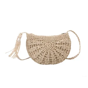 Bohemian Crossbody Tas Dames Beige - Handgeweven Halfrond - Stro