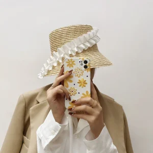 Hoed Khaki - Gestreepte Geplooide Rieten Emmerhoed