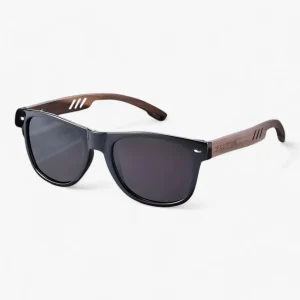 Barcur, Klassieke Coole Houten Tempels Zonnebril, UV400 Gepolariseerde Zonnebril - Glanzend Zwart