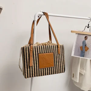 Schoudertas Khaki - Fake Stripe Tote