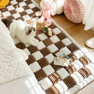 Chenille Huisdier Deken Bruin Wit - Zachte Meubelbescherming - Microvezel