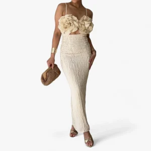 Maxi Jurk - Salomi met Structuur en Oversized Lijfje - Moeiteloze Elegantie