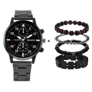 Horloge Heren Zwart/zilver - Luxe Set - Fashion