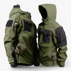 TraI - Tactische Herenjack met Capuchon - Dikke Softshell Waterdicht met Meerdere Zakken