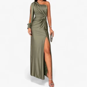 Évora Satijnen Maxi Dress - Elegant en Comfortabel - Kaki Groen