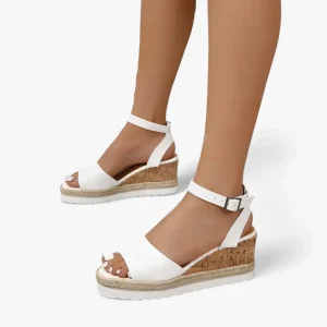 Sandales Compensées en Cuir Vegan - Wit
