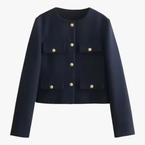 Jack Zwart - Crop-Jacke van Tweed - Elegante Franje-Details voor de Herfst