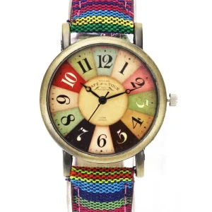 Retro Horloge Blauw - Gekleurde Canvas Band Vintage - Canvas