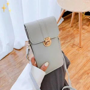 Telefoontasje met Touchscreen over Schouder van Veganistisch Leer - Lichtgrijs